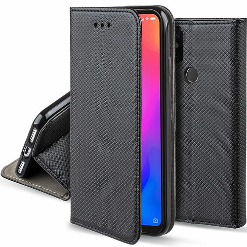 Moozy Case Flip Cover pour Xiaomi Mi A2 Lite, Xiaomi Redmi 6 Pro, Noir - Étui à Rabat Magnétique Intelligent avec Porte-Cartes et Support