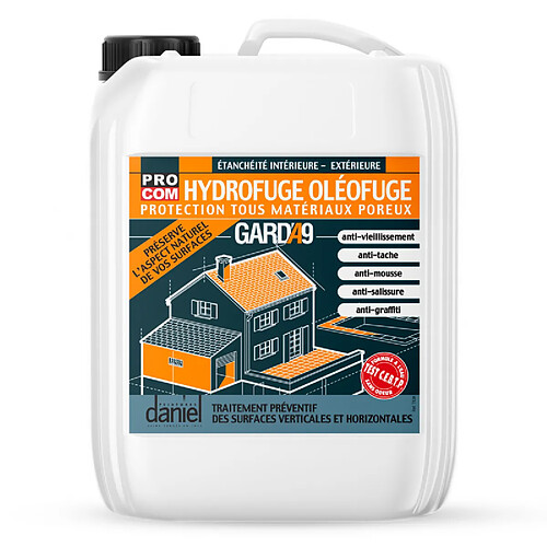 PRO COM Imperméabilisant hydrofuge oléofuge anti tâches GARDA9 - Terrasse, sol, mur, façade, toiture, PROCOM-5 litres