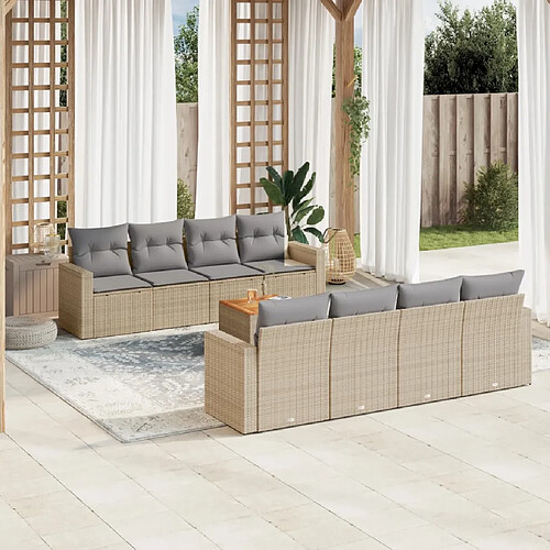 vidaXL Salon de jardin avec coussins 9pcs mélange beige résine tressée