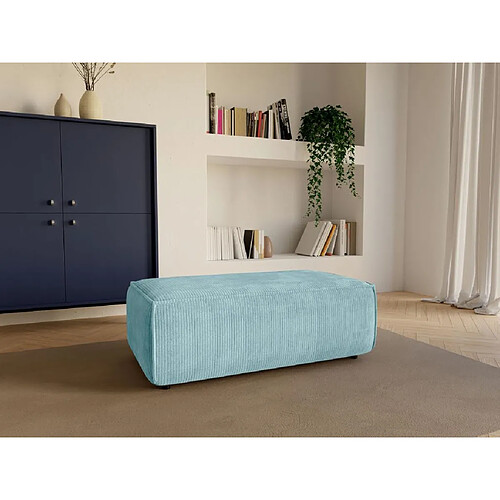 Vente-Unique Pouf en velours côtelé bleu turquoise AMELIA