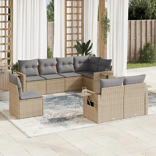 vidaXL Salon de jardin avec coussins 8 pcs beige résine tressée