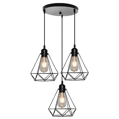 Stoex Lampes À Suspension Industrielles Suspension Luminaire Antiques À 3 Lumières E27 Lustre Rétro en Métal Et Fer Plafonnier Vintage en Diamant Noir 20CM