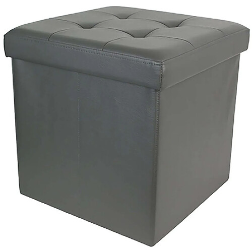 The Home Deco Factory Pouf coffre pliable PU assise capitonnée gris.