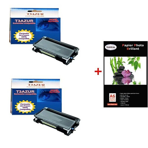 T3AZUR – Lot 2 Toner compatible Brother MFC8510DN / MFC8520DN / MFC8950DW + Pack 20 papiers photos A6 230gr