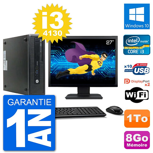 PC HP EliteDesk 800 G1 Ecran 27" Core i3-4130 RAM 8Go Disque 1To Windows 10 Wifi · Occasion