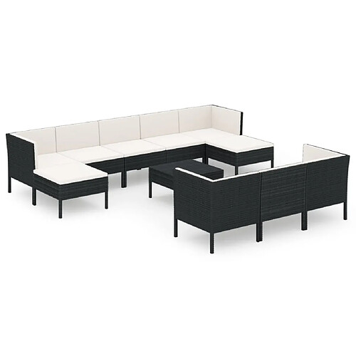 Maison Chic Salon de jardin 11pcs + coussins - Mobilier/Meubles de jardin - Table et chaises d'extérieur Résine tressée Noir -MN86015