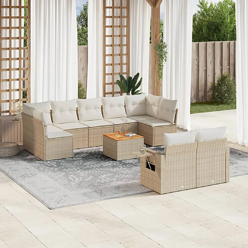 vidaXL Salon de jardin avec coussins 10 pcs beige résine tressée