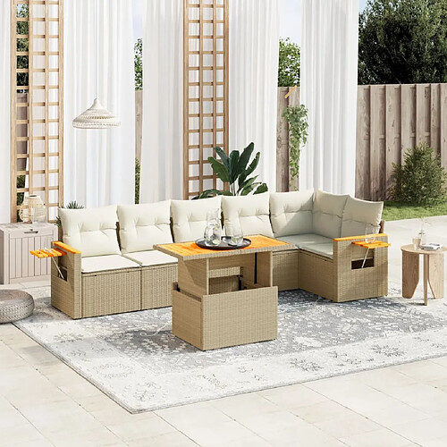 vidaXL Salon de jardin avec coussins 7 pcs beige résine tressée