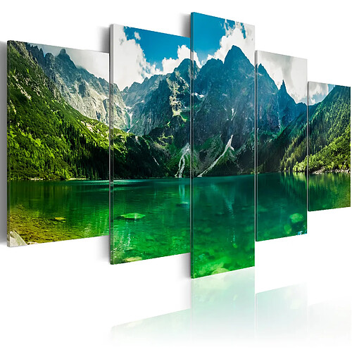 Decoshop26 Tableau toile de décoration murale impression premium en 5 parties sur châssis en bois motif Calme des montagnes 200x100cm 11_0017541