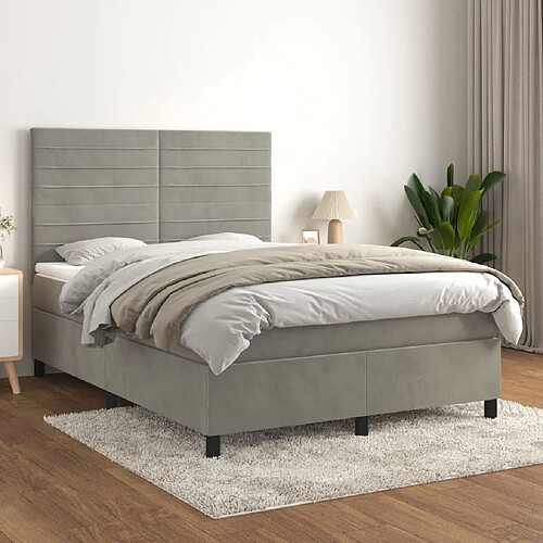 vidaXL Sommier à lattes de lit et matelas Gris clair 140x190cm Velours