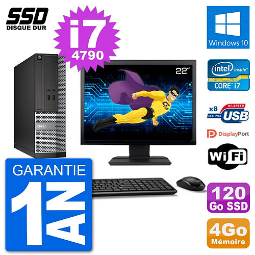 PC Dell Optiplex 3020 SFF Ecran 22" i7-4790 RAM 4Go SSD 120Go Windows 10 Wifi · Occasion