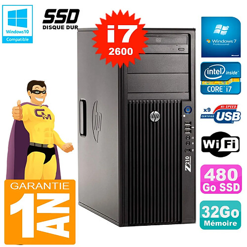 PC HP WorkStation Z210 Tour Core i7-2600 RAM 32Go SSD 480Go Graveur DVD Wifi W7 · Occasion