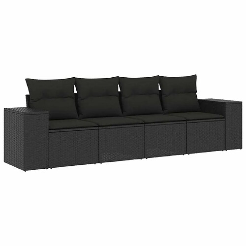 Maison Chic Salon de jardin 4 pcs avec coussins | Ensemble de Table et chaises | Mobilier d'Extérieur noir résine tressée -GKD83350