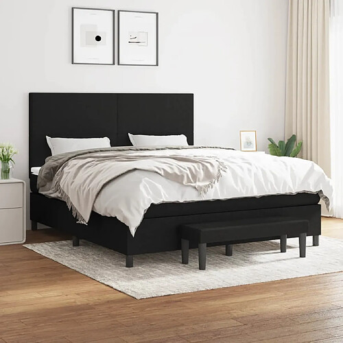 vidaXL Sommier à lattes de lit avec matelas Noir 180x200 cm Tissu