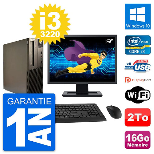 PC Lenovo M82 SFF Ecran 19" Intel i3-3220 RAM 16Go Disque 2To Windows 10 Wifi · Occasion