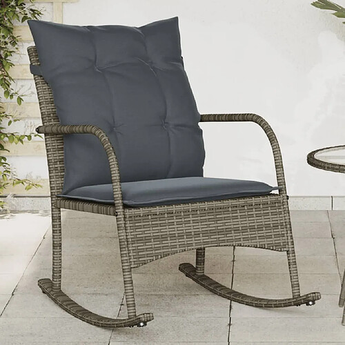 vidaXL Chaise à bascule de jardin avec coussins gris résine tressée