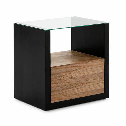 Table de Nuit Thai Natura Noir Bois Verre 60 x 60 x 45 cm