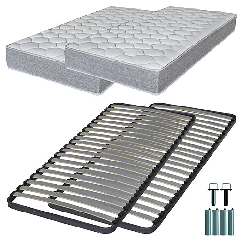 Ebac Matelas mousse + Sommier métal C220 2x90x190 Madere - Hauteur 24 cm - Soutien ferme