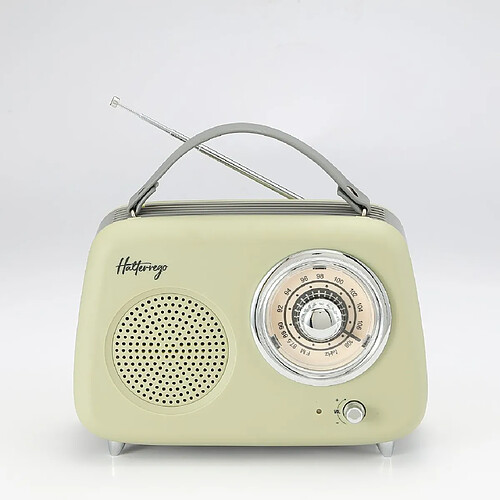 Enceinte/Radio rétro HALTERREGO , RMS 5W, Bluetooth, Radio FM, lecteur USB, Aux IN, Batterie rechargeable, vert olive