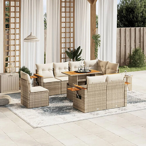 vidaXL Salon de jardin avec coussins 9 pcs beige résine tressée