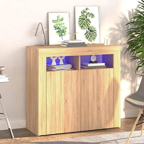 Maison Chic Buffet commode,console avec lumières LED pour rangement chêne sonoma 80x35x75 cm -MN73321