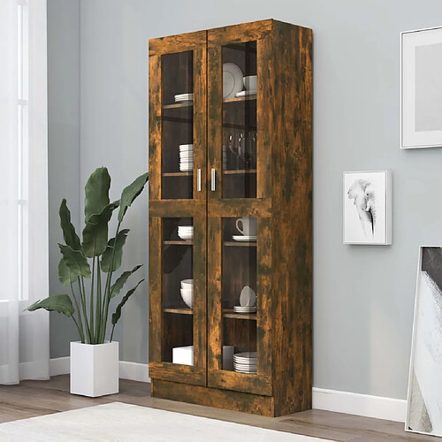 vidaXL Armoire à vitrine Chêne fumé 82,5x30,5x185,5 cm Bois ingénierie