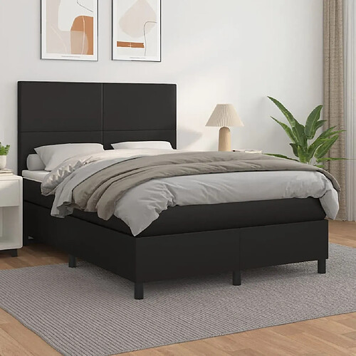 vidaXL Sommier à lattes de lit avec matelas Noir 140x190 cm Similicuir