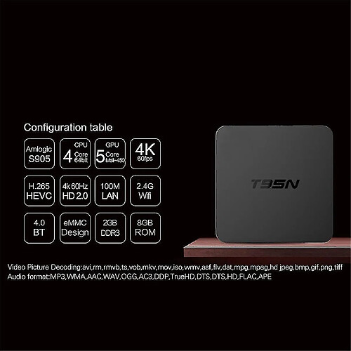 Universal T95N Smart TV-box pour Android S905 Quad Core WiFi 1G / 8G 4K Media Player