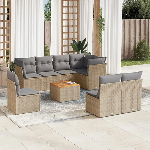 vidaXL Salon de jardin avec coussins 9pcs mélange beige résine tressée