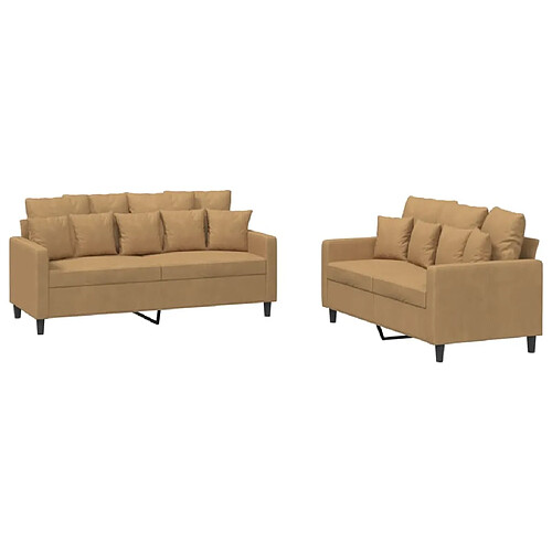 Maison Chic Ensemble de canapés 2 pcs avec coussins, Canapé droit Sofa pour Salon Marron Velours -GKD451742