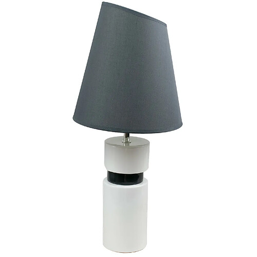 Corep Grande lampe a poser ceramique blanc et noir et abat jour gris