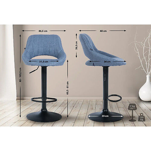 Non Tabouret de bar Milet tissu noir