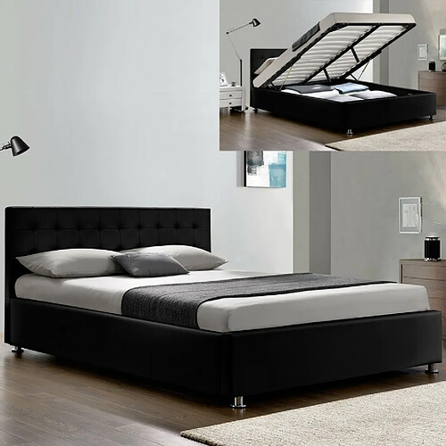 Meubler Design Lit Complet Sommier Relevable + Tête De Lit + Cadre De Lit Capitole - Noir - 180x200