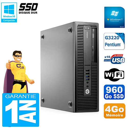 PC HP EliteDesk 800 G1 SFF Intel G3220 4Go Disque 960 Go SSD Graveur DVD Wifi W7 · Occasion