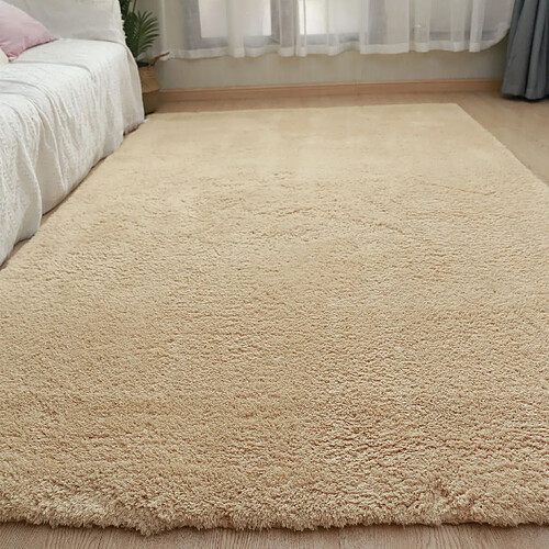 LUUCOZK Tapis moelleux en fausse fourrure, tapis à poils longs pour chambre à coucher et salon, Beige-140x200cm