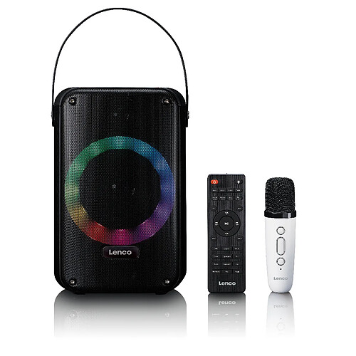 Lenco Ensemble de karaoké avec Bluetooth®, batterie rechargeable, microphone karaoké sans fil et éclairage LED disco BTC-060BK Noir