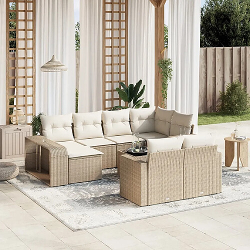 vidaXL Salon de jardin 11 pcs avec coussins beige résine tressée