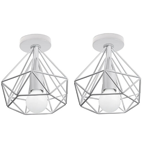 Stoex 2 PCS Retro Industrielle Plafonnier en Métal Blanc Cage , Suspension Plafonnier luminaire chambre pour entrée,allée, porche,couloir,chambre,Café Bar