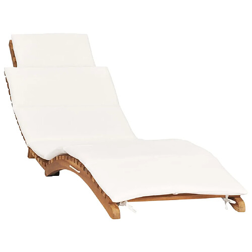 vidaXL Chaise longue pliable avec coussin blanc crème Bois de teck