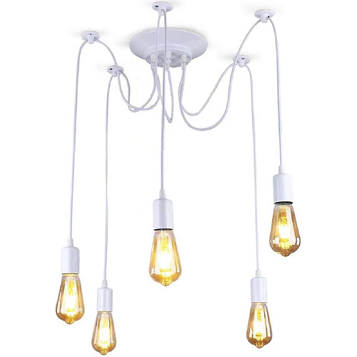 Stoex Plafonnier Vintage Antique E27 Lustre Rétro Suspension Luminaire D'Intérieur Blanc 5 Têtes