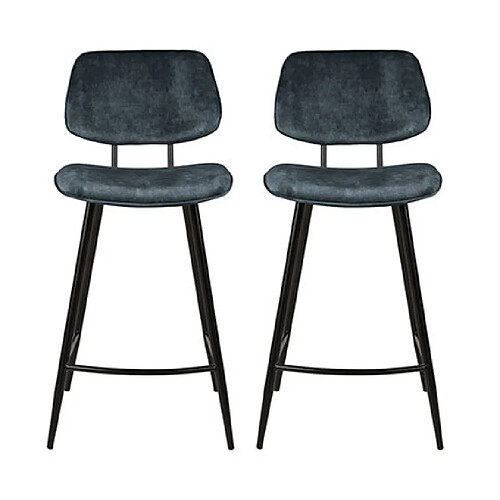 Mes Lot de 2 chaises de bar H68 en tissu velours bleu nuit - SITEA