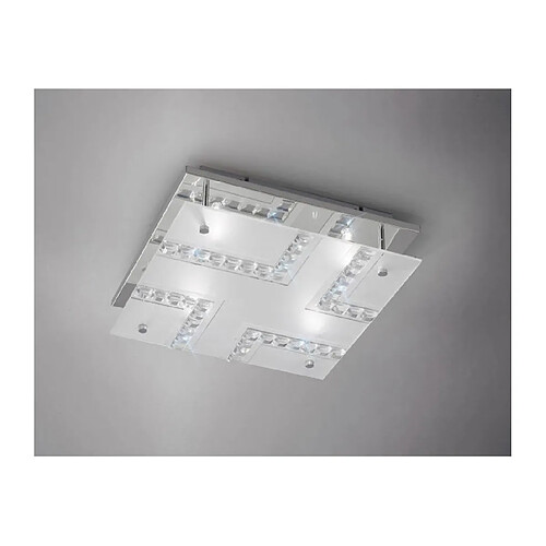 Luminaire Center Plafonnier Starlet carré 4 Ampoules chrome poli/verre/cristal