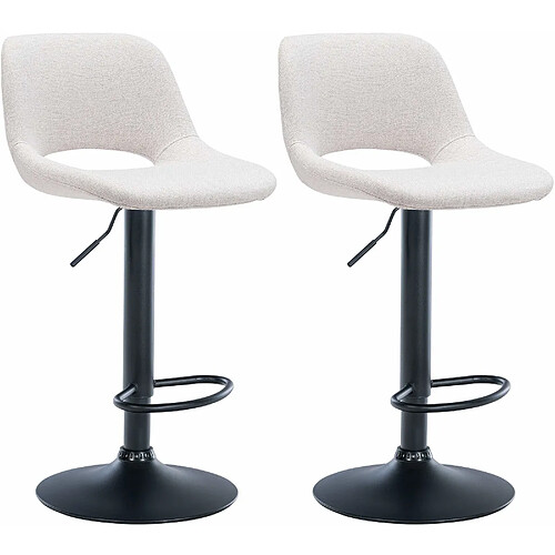 Decoshop26 Tabourets de bar chaises haute x2 avec repose-pieds en tissu crème piètement métallique noir 10_0004096