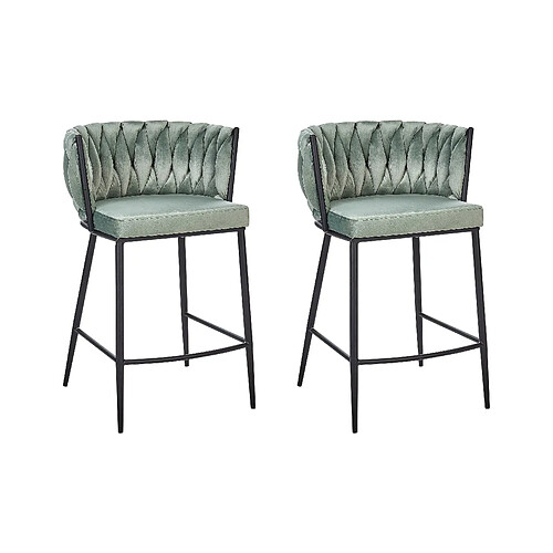 Beliani Tabouret de bar Set de 2 Velours Vert clair MILAN