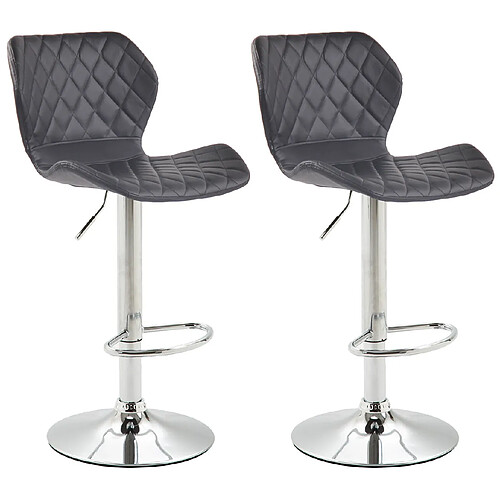 Decoshop26 Lot de 2 tabourets de bar avec coutures décoratives en forme de losanges en PVC noir et métal chromé 10_0004105