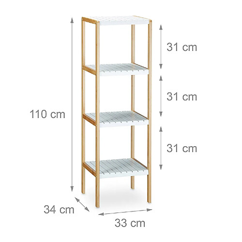 Helloshop26 Étagère en bambou avec 4 Niveaux pour la salle de bain 110 cm 3213052