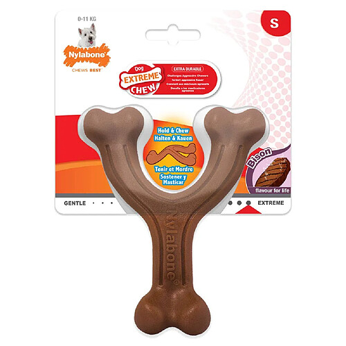 Os de v?ux Nylabone à mâcher pour chiens - Mâcheurs extrêmes, Arôme Bison - Jouet à mâcher pour chiens qui mâchent fort - Small - Pour chiens jusqu?à 11kg