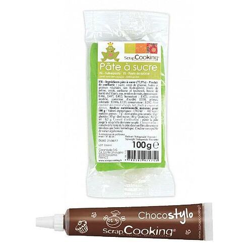 Scrapcooking Stylo chocolat + Pâte à sucre vert prairie 100 g