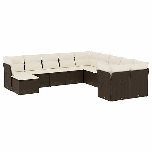 Maison Chic Ensemble Tables et chaises à dîner d'extérieur 11 pcs avec coussins,Salon de jardin marron résine tressée -GKD521846