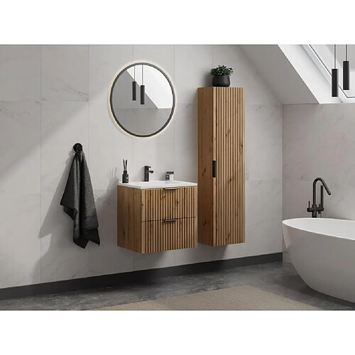 Vente-Unique Colonne de salle de bain suspendue striée - Naturel clair - H140 cm - ZEVARA